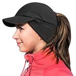 GADIEMKENSD Winter Fleece Hats Reflective Ponytail Hat for Women Baseball Caps with Earflap Drop Down Ear Warmer Mens Skull Cap Beanie with Visor Cold Hat for Outdoor Hiking Running Snow Ski Black