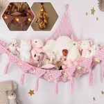 TIDYTEDS Macrame DreamLights Boho Storage Net for Stuffed Animals (Extra Large) and Hammock for Small Plushies. Plush Pink Toy Storage Holder