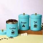 anantam homes Colourful Tea Sugar Coffee Container Set Of 3|For Kitchen Counter Top Airtight Stainless Steel Food Storage Canister With Lids For Flour Sugar Cereal Coffee Tea (Tcs -Aqua), Blue