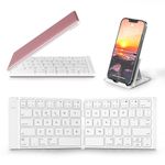 Samsers Foldable Bluetooth Keyboard - Portable Wireless Full Size Keyboard (Sync Up to 3 Devices), Ultra Slim Aluminum Travel Folding Keyboard for iPhone iPad Mac Android Windows iOS, White & Pink