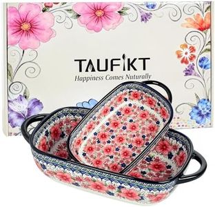 TAUFIKT Ceramic Casserole Dishes for Oven, Hand-painted Polish Pottery Baking Dish Set of 2, 0.8QT / 2QT Porcelain Casserole Dishes with Handles, Baking Pan Deep Lasagna Pan, Gift Set (Red)