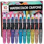 Marabu Art Crayons Shimmer Set - 10 Highly Pigmented Metallic Watercolor Crayons - Smooth and Easy Blending Water Soluble Crayons for Mixed Media Artists - Arts and Crafts for Adults