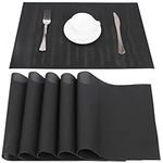 Belle Vous 6 Pack of Plain Black PVC Placemats - Non-Slip PVC & Washable Place Mats - Easy To Clean, Heat Resistant & Waterproof Table Mats for Kitchen, Dining Table, Restaurant and Hotel