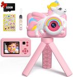 BlueFire Kids Camera Mini 2 Inch Screen HD Digital Camera for Kids with Cartoon Silicone Soft Cover & 32GB SD Card, Ideal Gifts for 4-9 Year Old Girls(Pink)