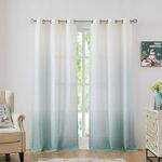 Central Park Ombre Semi Sheer Window Curtain Panel Linen Gradient Print on Rayon Blend Fabric Drapery Treatments for Living Room/Bedroom, Cream White to Aqua Blue, 40" x 84", Set of 2