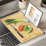 KRAUS Solid Bamboo Cutting Board with Mobile Device Holder for Standard Kitchen Sink or Countertop (19 1/2 in. x 12 in.), KCBT-103BB