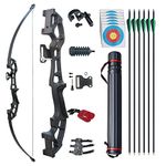 D&Q Archery Set Adult Bow and Arrow Set Adult Takedown Recurve Bow Hunting Bow Target Practice Competition Survival Longbow Right Hand 50" 30lbs, 40lbs with 6pcs Mixed Carbon Arrow (40LB, Black)