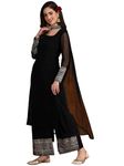 EthnicJunction Womens Georgette Lace Work Kurta Pant And Dupatta Set Black, Medium