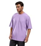 TIGER'S DEN Men Oversized Round Neck Cotton Half Sleeve Regular Fit t Shirts Lavender Color