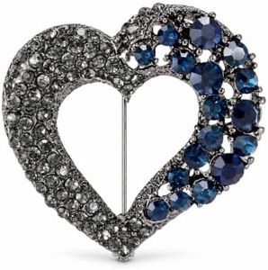 Soumimi Black Heart Brooch Pin with Blue Rhinestone for Men