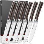 BRODARK Steak Knives Set of 6, 4.5 Inch Serrated Steak Knives with Ergonomic Handles, High Carbon Stainless Steel Steak Knife Set, NSF Certified