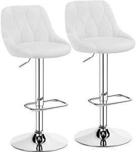 Yaheetech Set 2 Sgabelli Bar Alti Bianchi Altezza Regolabile Cucina Design Moderni con Schienale Girevole Imbottiti in Finta Pelle Poggiapiedi Metallo