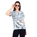 Stories.Label Women Printed Cotton Tie Dye Tshirt in Ribbed Neck Includes Plus Size, Half Sleeves Casual Fancy Fashion Summer Tops for Girls Stylish Western (Blue, 2XL)