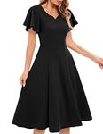 HomRain Casual Ruffle Sleeve V-Neck Dress Semi Formal Knee Length Cocktail Dress for Women,Black L