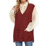 Hyipels Sweater Vest Women Cable Knit Sleeveless Button Down Oversized V Neck Long Sweaters Cardigan with Pockets