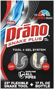 Drano Gel Drain Clog Remover and Cleaner 16oz and Snake Plus Tool 23 inches, Unclogs tough blockages, Commercial Line