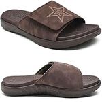 KuaiLu Mens Slides Soft Cushion Sport Sandals with Plantar Fasciitis Arch Support Adjustable Open Toe Summer Slippers Slip on Indoor Outdoor Sandalias Para Hombres, Dark Brown Size 11