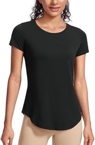 CRZ YOGA Women's Pima Cotton Short Sleeve Workout Shirt Lightweight Yoga T-Shirt Athletic Tee Top Black Large