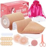 Boob Tape Kit - BoobTape for Breast Lift, Body Tape, 4 PCs Silicone Breast Petals, 20 PCs Satin Nipple Stickers, 36 PCs Double Sided Tape, Boobtape for A-G (Beige, 4 in)