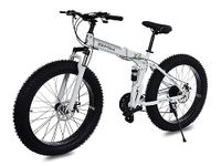 Mioox Fat Tyre Folding Cycles Bicycle Dual Suspension Fat Mountain Bike With 26X4 Inch Wheels And With 21 Speed Shimano Gears 26 T Fat Tyre Cycle For Unisex Adults (White.01), 18 Inches