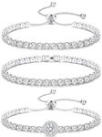 JeweBella 3PCS Tennis Bracelet Silver for Womens Girls Crystal Zirconia Slider Bracelets Adjustable Classic Tennis Bracelets Set Diamond Bracelet Jewellery Gift for Girlfriend,Mother,Wife,Friend