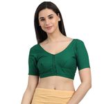 100% Cotton Saree Blouse (Bra Size Fitting) Front Open with Hook Half Sleeve Solid Colour 38 Green .Size (38)