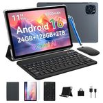 KINGRID 11 Inch Android 16 Tablet, Gemini AI 2.0, 24GB RAM 128GB ROM (2TB Expandable), FHD Display, Widevine L1 HD Streaming, 8000mAh, 2 in 1 Tablet PC with Keyboard, Mouse & Stylus Pen