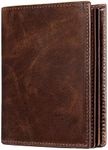 Mens Leather Bifold RFID Vertical Wallet Extra Large Capacity Card Holder with 16 Slots and ID Window, Coffee, Large, Classic