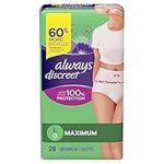 Always Discreet, Incontinence & Postpartum Underwear For Women, Maximum Protection, Large, 28 Count