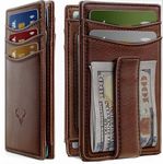 Contacts RFID Blocking Magnetic Closure Slim Genuine Leather Front Pocket Wallet for Men Holds up to 12 Cards Including 1 ID Window Along with Money Clip (Brown)