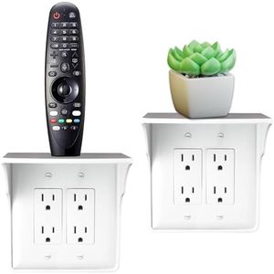 Power Perch Double Wall Outlet Shelf with Cord Storage Strap - Declutter & Reclaim Bathroom Counter Space - Alexa Stand, Apple Homepod Shelf, Toothbrush Holders Wall Mounted - White, 2-Pack