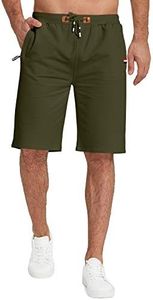 KUYIGO Men's Casual Shorts Elastic Waist Comfy Workout Short Drawstring with Zipper Pockets 2XL Army Green