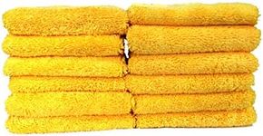 Maxshine 16”x24” Universal 12-Pack Gold Microfiber Towel - Crazy (500GSM), Black Silk Border - Professional Cleaning Cloth for Car Detailing