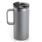 RTIC Travel Mug with Handle, 16 oz, Graphite, Portable Thermal Camping Cup, Vacuum-Insulated with Lid, Stainless Steel, Sweat Proof, Keeps Hot & Cold Longer