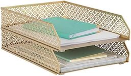 Gold File Organizer Office Inbox Gold paper tray Organizer for Desk - Gold Desk Tray - Gold Letter Tray Set of 2 Stackable Letter Trays for Desk Office Trays for Desk Organizer File Baskets for Desk