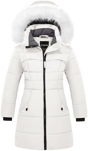 wantdo Girl's Windproof Winter Coat Long Puffer Jacket Hooded Water Rasistant Outerwear White 10/12