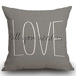 Smooffly 45X45cm Pillow Case Grey Love is All You Need His and Her Love Script Heavy Weight Fabric Cushion Cover Pillow Case Decorative 18 x 18 Inches Outdoor Couch Sofa Pillowcase