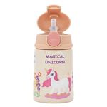 FunBlast Unicorn Theme Water Bottle for Kids - Cute Water Bottle with Straw, Insulated Stainless Steel Bottle, Sipper Bottle for Kids (300 ML)