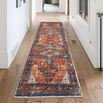 SHACOS Hallway Runner Rug 2x6 Medallion Rug Runner Faux Wool Soft Washable Carpet Indoor Non Skid Vibrant Runner Rugs for Entryway Bathroom Bedroom Kitchen, Rusty Red