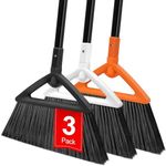 SZJYHQY 3PCS Outdoor Indoor Broom, Brooms for Sweeeping Indoor, Heavy-Duty Kitchen Broom with Long Pole, Angle Broom for Garages Restaurant Courtyard Office Lobby Sweep Dust (Black White Orange)