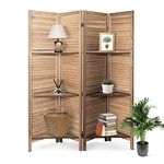 ECOMEX Room Divider with Shelves, 4 Panel Room Divider, Partition Room Dividers and Folding Privacy Screens, Louver-Design Room Divider with Removable Storage Shelves (Brown)