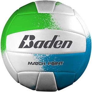 Baden | Match Point | Cushioned Synthetic Leather | Outdoor Recreation Backyard Volleyball + College Camp Ball | All Ages | Official Size 5 | Neon Green/Blue/White