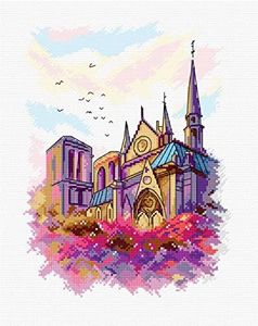 Counted Cross-Stitch Kit on Aida Canvas with Cathedral. Charming Scene 6.69x9.06 inches 132CS. Great for Art & Needlework Amateurs