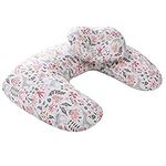 TEALP Nursing Pillow Pink Floral, Breastfeeding Pillow with a Detachable Headrest Baby Head Support 100% Cotton Pillowcase Removable