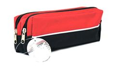 ARPAN X-Large Size Double Zip Fabric Pencil Case - Ideal for School/College/Uni.- Make Up x 1 (Red)