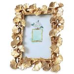 Art Street Creative Resin Display of Ginkgo Biloba Photo Frame For Home Decoration, Wedding Dress Display Picture Frame For Table Top Desk, Birthday, Wedding, Return Gift - Royal Gold (Size: 5x7 Inch)