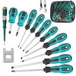 11Pcs Screwdriver Set, Heavy Duty Magnetic Screwdriver Set with Tester, 5 Flat & 5 Cross Head Screwdriver Sets Durable Hand Tools with Carry Bag, Screwdriver Kit, Chrome Vanadium Steel & Non-Slip Grip