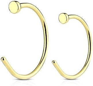 FIFTH CUE Gold Flat Disc Nose Hoop 316L Surgical Steel Ring (Gold | 20G - 8mm & 10mm *Both Sizes*)