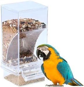 No Mess Bird Feeder for Small and Medium Parakeets Lovebirds - Automatic Parrot Seed Dispenser with Perch and Acrylic Container