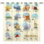 YUANZU Animal Curtains - Kids Cartoon Funny Savannah Animals Characters Print Pattern Eyelet Blackout Thermal Room Darkening Window Drapes for Nursery Baby Bedroom Playroom 2 Panels W132cm x D213cm